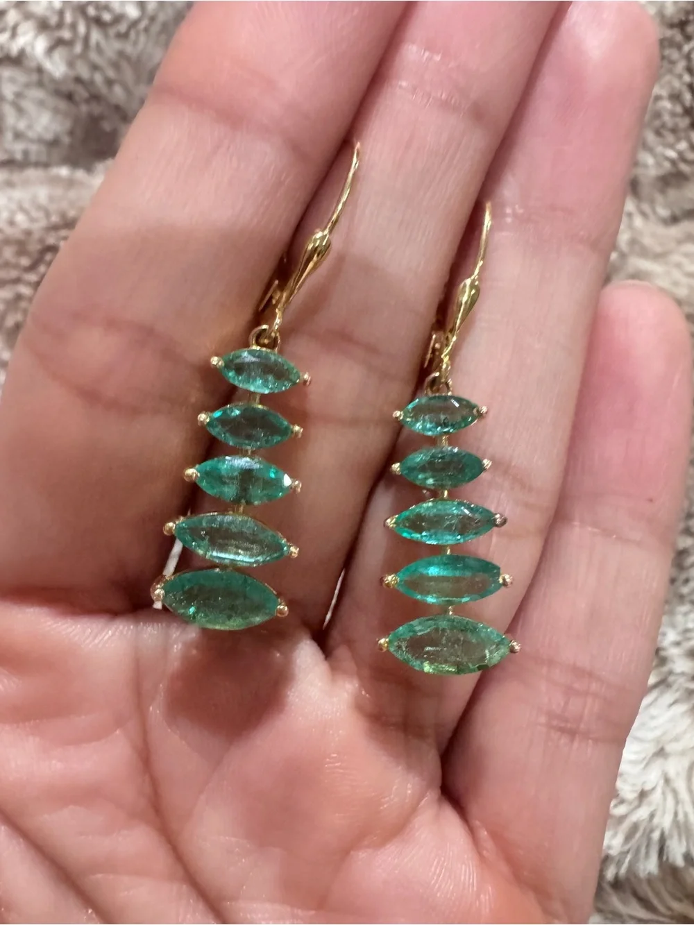Certified 14K Natural Emerald Dangle Earrings 4.08 CTW Marquise Cut Leverback - Picture 8 of 13